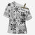 Hawaii Tapa Tribal Cross Shoulder Shirt With Hawaiian Quilt Pattern Black - Polynesian Pride