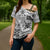 Hawaii Tapa Tribal Cross Shoulder Shirt With Hawaiian Quilt Pattern Black - Polynesian Pride