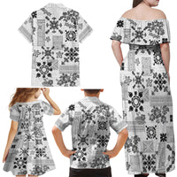 Hawaii Tapa Tribal Family Matching Off Shoulder Maxi Dress and Hawaiian Shirt With Hawaiian Quilt Pattern Black LT9 - Polynesian Pride