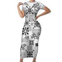 Hawaii Tapa Tribal Family Matching Short Sleeve Bodycon Dress and Hawaiian Shirt With Hawaiian Quilt Pattern Black LT9 Mom's Dress Black - Polynesian Pride