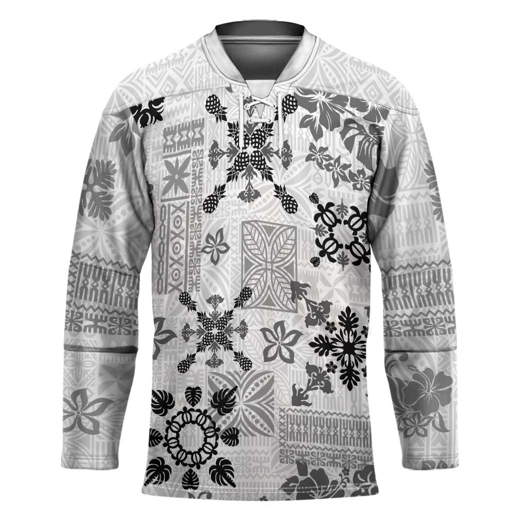 Hawaii Tapa Tribal Hockey Jersey With Hawaiian Quilt Pattern Black - Polynesian Pride