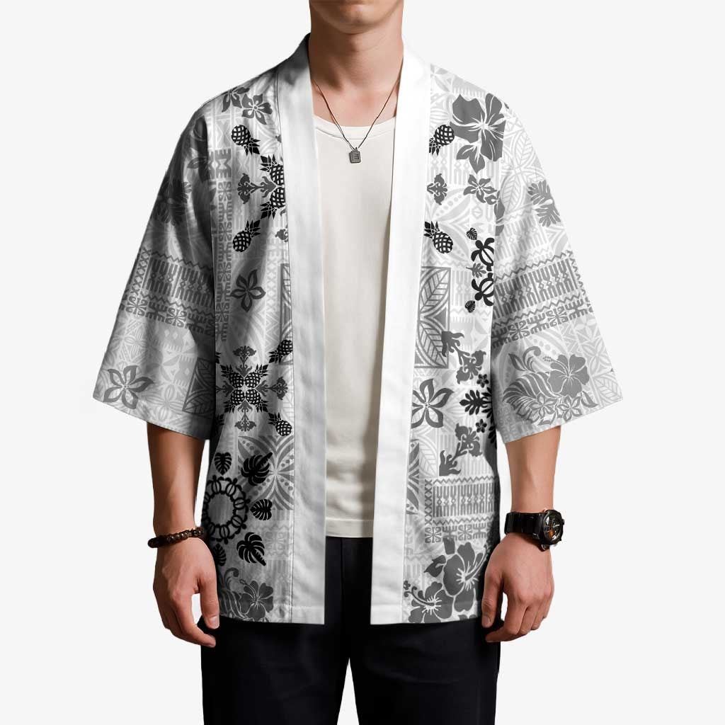 Hawaii Tapa Tribal Kimono With Hawaiian Quilt Pattern Black - Polynesian Pride