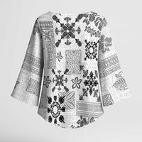 Hawaii Tapa Tribal Kimono Sleeve Blouse With Hawaiian Quilt Pattern Black - Polynesian Pride