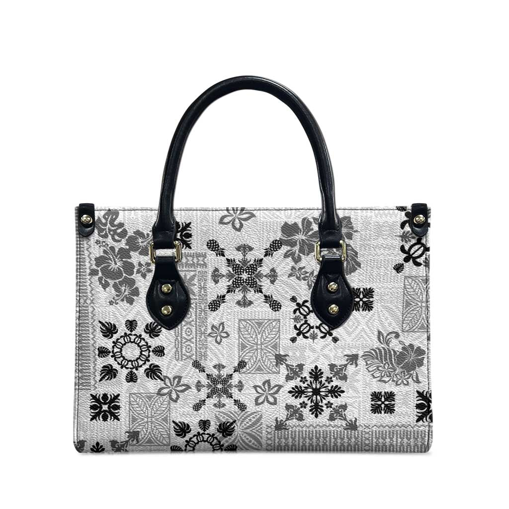 Hawaii Tapa Tribal Leather Bag With Hawaiian Quilt Pattern Black - Polynesian Pride