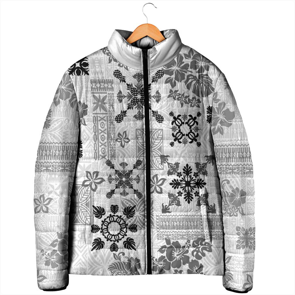 Hawaii Tapa Tribal Padded Jacket With Hawaiian Quilt Pattern Black LT9 - Polynesian Pride