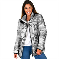 Hawaii Tapa Tribal Padded Jacket With Hawaiian Quilt Pattern Black LT9 Women Black - Polynesian Pride