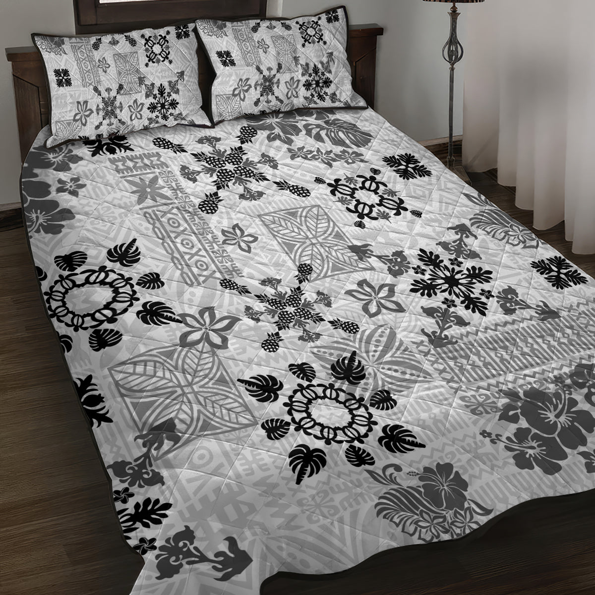 Hawaii Tapa Tribal Quilt Bed Set With Hawaiian Quilt Pattern Black LT9 Black - Polynesian Pride