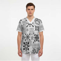 Hawaii Tapa Tribal Scrub Top With Hawaiian Quilt Pattern Black - Polynesian Pride