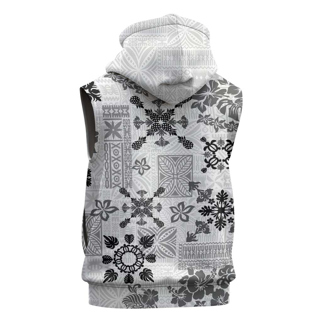 Hawaii Tapa Tribal Sleeveless Zip Hoodie With Hawaiian Quilt Pattern Black - Polynesian Pride