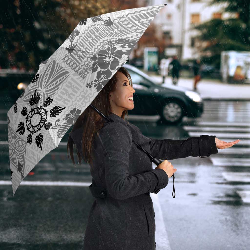 Hawaii Tapa Tribal Umbrella With Hawaiian Quilt Pattern Black - Polynesian Pride