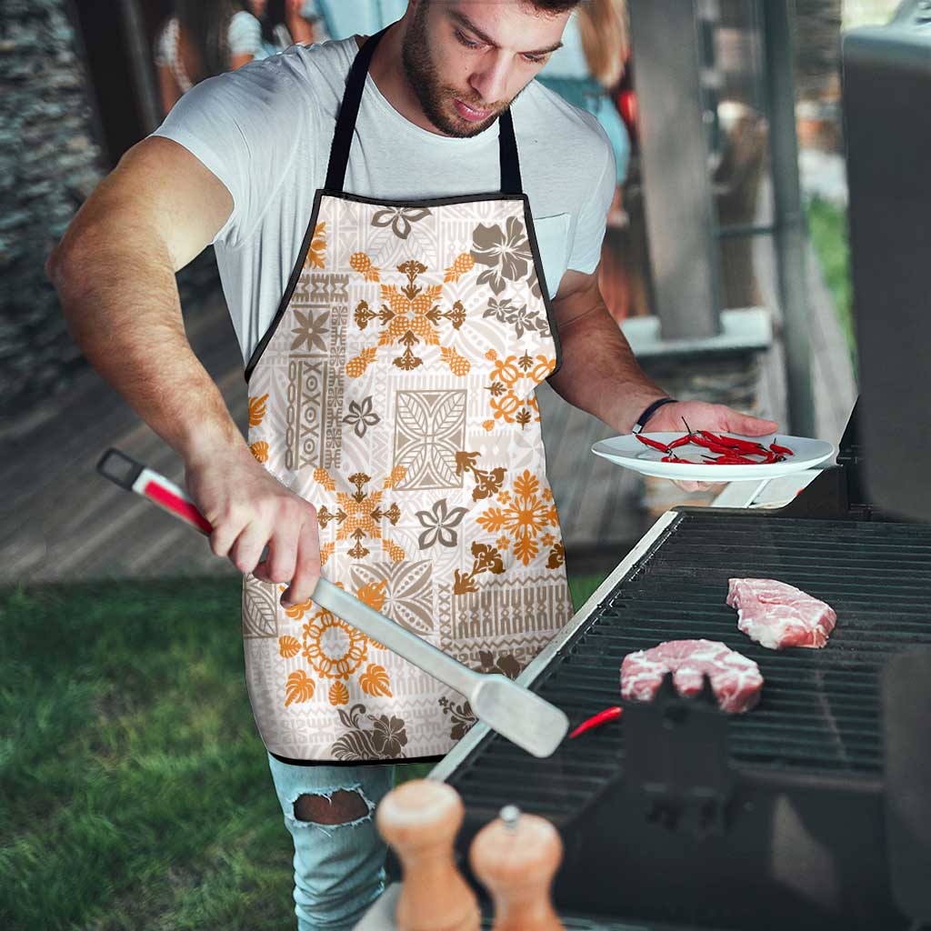 Hawaii Tapa Tribal Apron With Hawaiian Quilt Pattern Gold - Polynesian Pride