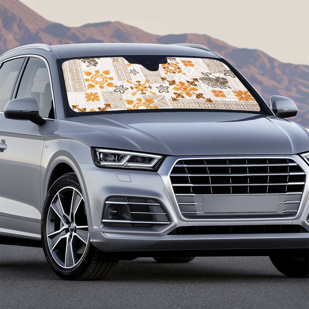 Hawaii Tapa Tribal Auto Sun Shade With Hawaiian Quilt Pattern Gold - Polynesian Pride