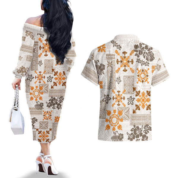 Hawaii Off Shoulder Long Dress Polynesian Tribal Art Ver.02 LT14 main image 0
