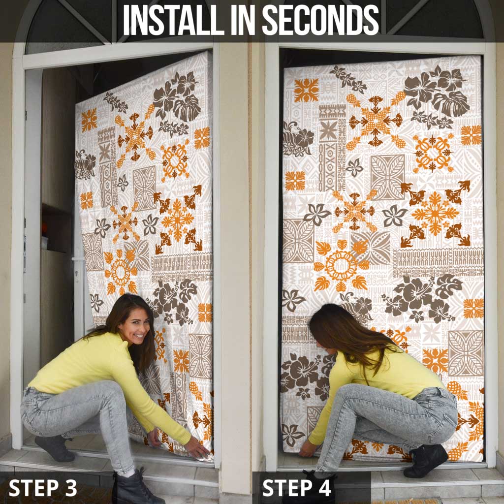 Hawaii Tapa Tribal Door Cover With Hawaiian Quilt Pattern Gold - Polynesian Pride
