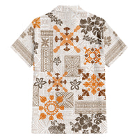 Hawaii Tapa Tribal Family Matching Off Shoulder Maxi Dress and Hawaiian Shirt With Hawaiian Quilt Pattern Gold LT9 - Polynesian Pride