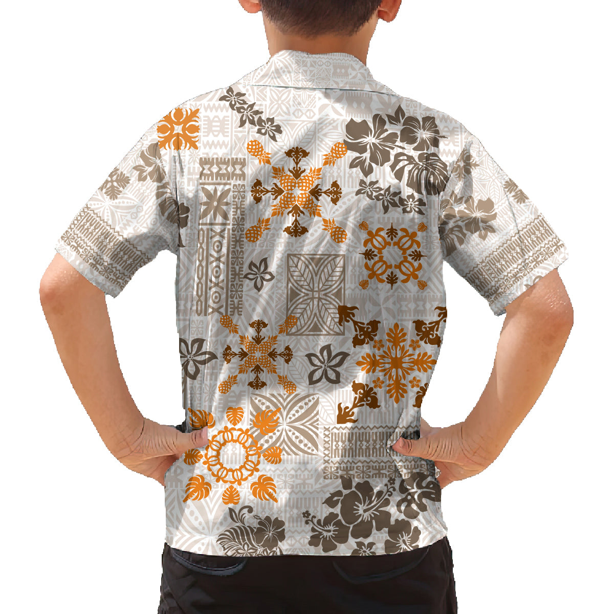 Hawaii Tapa Tribal Family Matching Summer Maxi Dress and Hawaiian Shirt With Hawaiian Quilt Pattern Gold LT9 - Polynesian Pride
