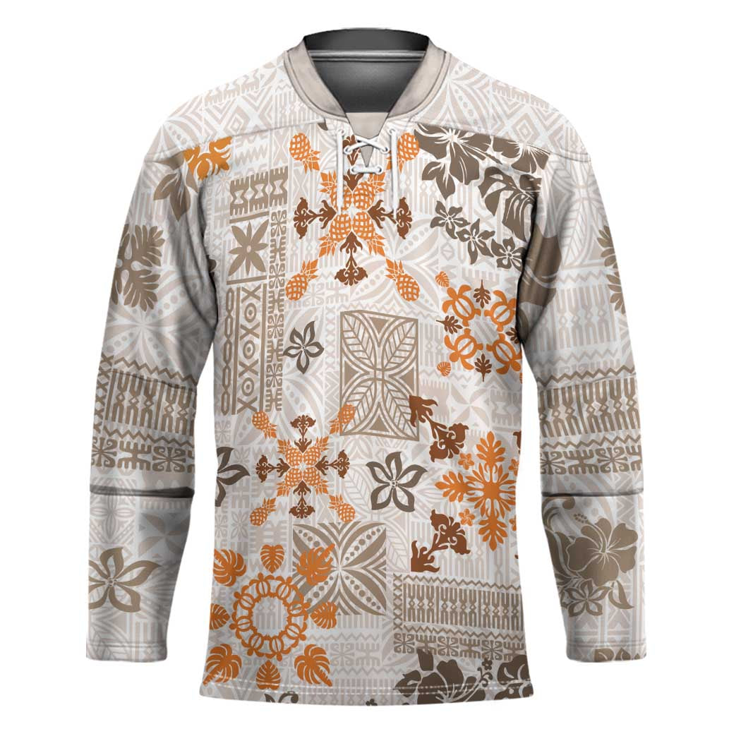 Hawaii Tapa Tribal Hockey Jersey With Hawaiian Quilt Pattern Gold - Polynesian Pride