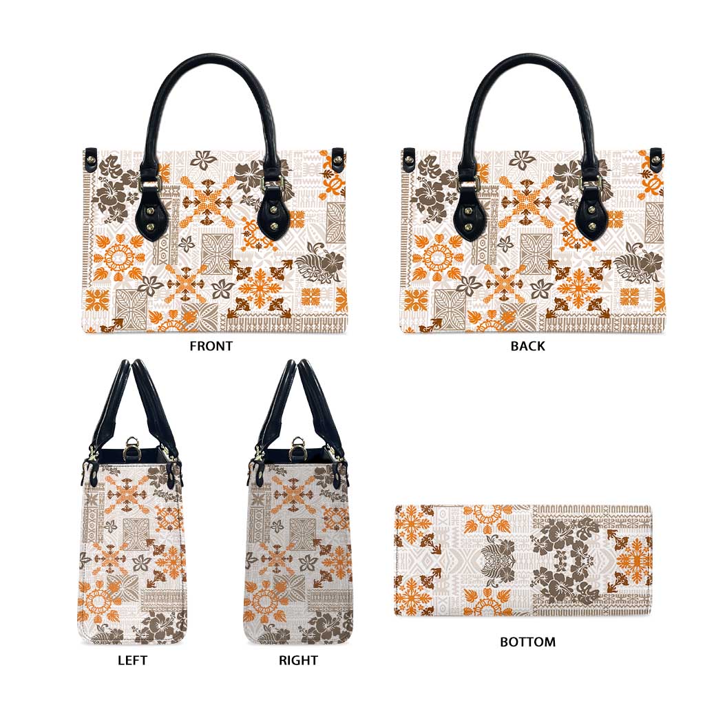 Hawaii Tapa Tribal Leather Bag With Hawaiian Quilt Pattern Gold - Polynesian Pride