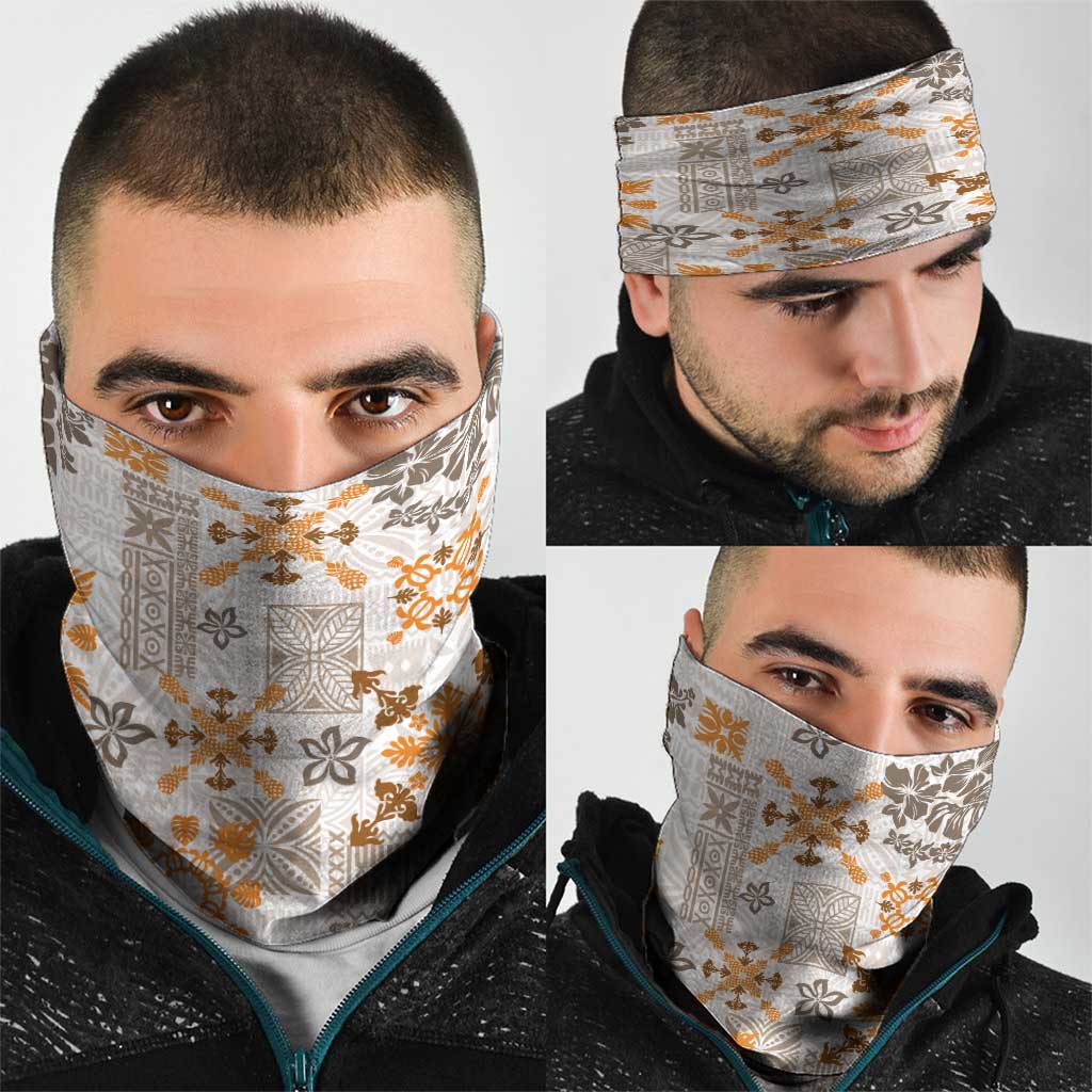 Hawaii Tapa Tribal Neck Gaiter With Hawaiian Quilt Pattern Gold - Polynesian Pride