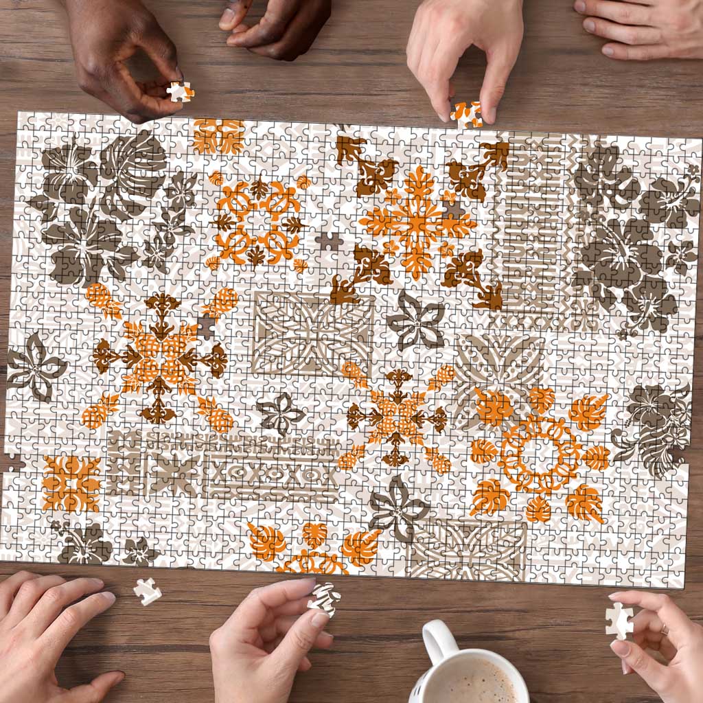 Hawaii Tapa Tribal Puzzle With Hawaiian Quilt Pattern Gold LT9 - Polynesian Pride