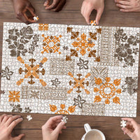 Hawaii Tapa Tribal Puzzle With Hawaiian Quilt Pattern Gold LT9 - Polynesian Pride