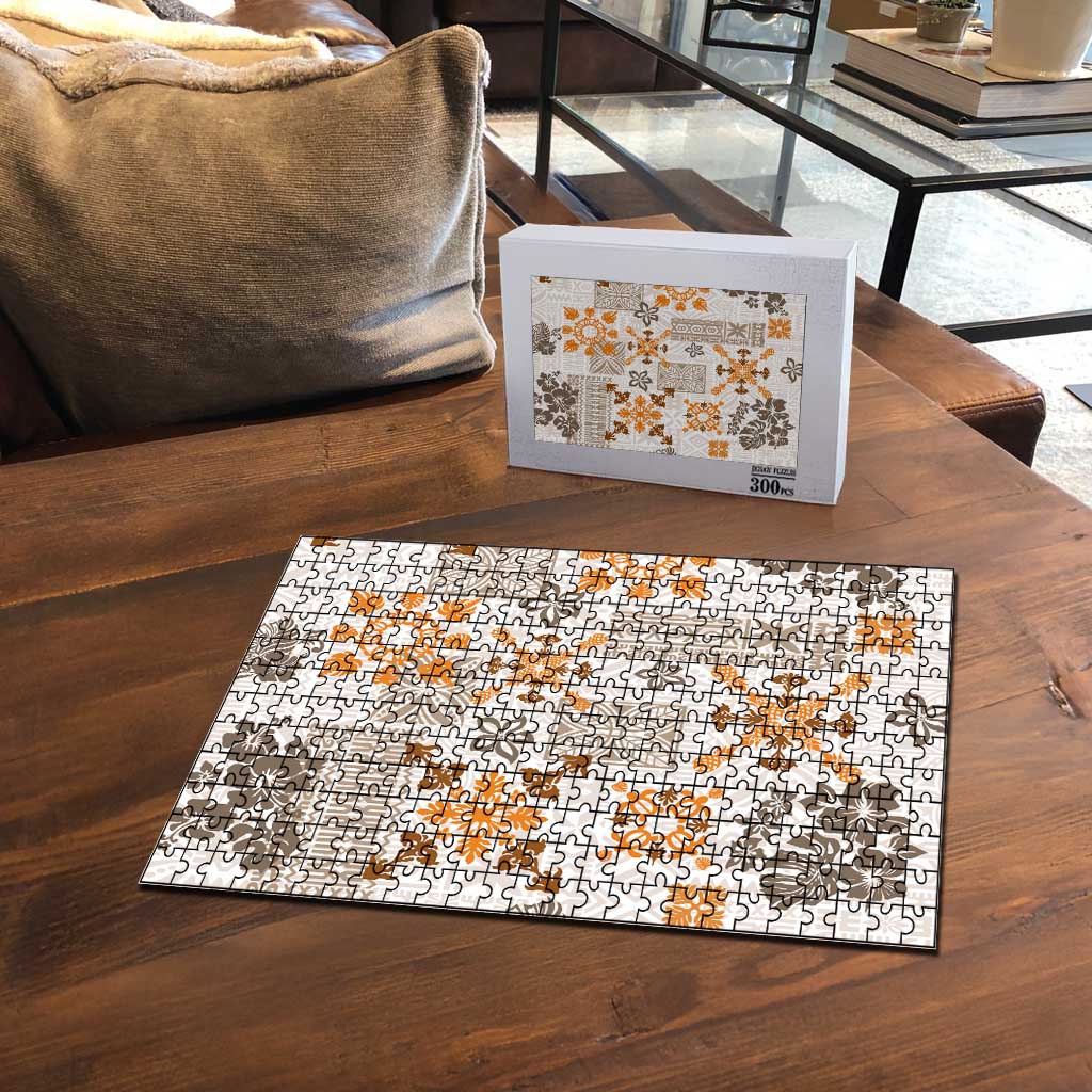 Hawaii Tapa Tribal Puzzle With Hawaiian Quilt Pattern Gold LT9 - Polynesian Pride