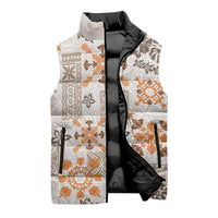 Hawaii Tapa Tribal Sleeveless Puffer Jacket With Hawaiian Quilt Pattern Gold - Polynesian Pride