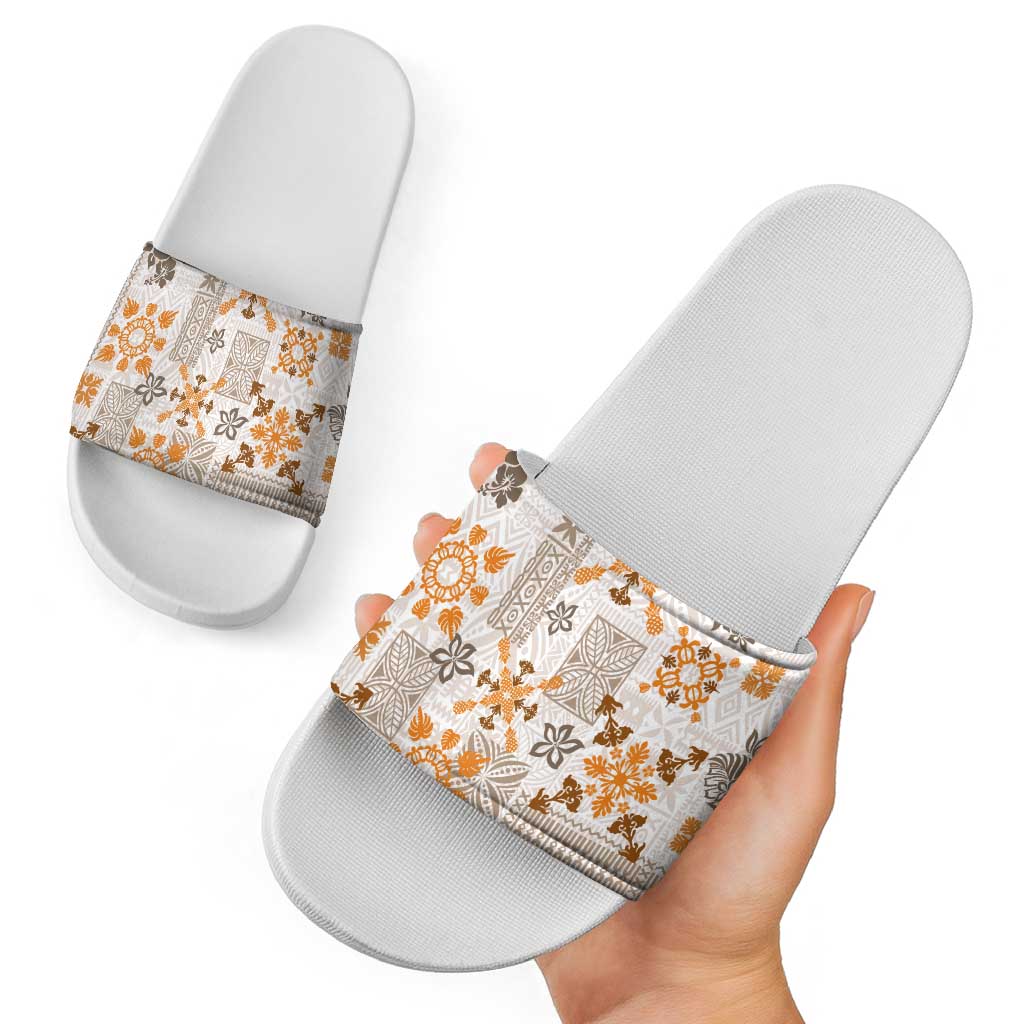 Hawaii Tapa Tribal Slide Sandals With Hawaiian Quilt Pattern Gold - Polynesian Pride