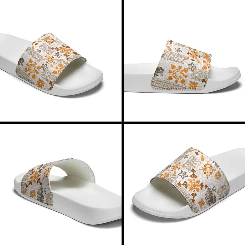 Hawaii Tapa Tribal Slide Sandals With Hawaiian Quilt Pattern Gold - Polynesian Pride