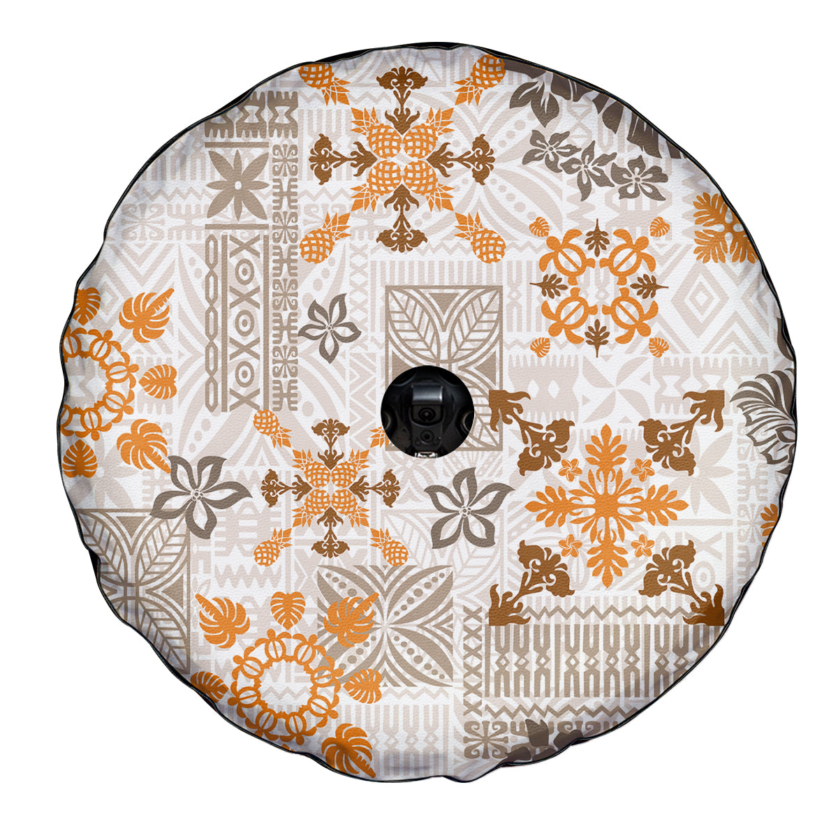 Hawaii Tapa Tribal Spare Tire Cover With Hawaiian Quilt Pattern Gold LT9 - Polynesian Pride