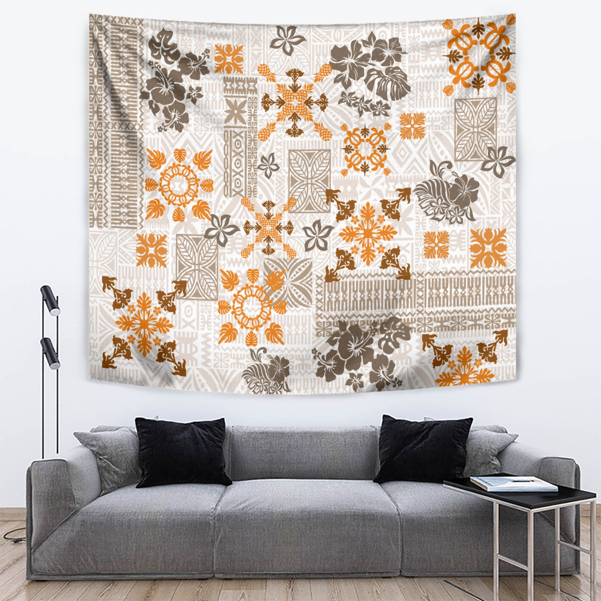 Hawaii Tapa Tribal Tapestry With Hawaiian Quilt Pattern Gold LT9 - Polynesian Pride