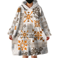 Hawaii Tapa Tribal Wearable Blanket Hoodie With Hawaiian Quilt Pattern Gold LT9 - Polynesian Pride
