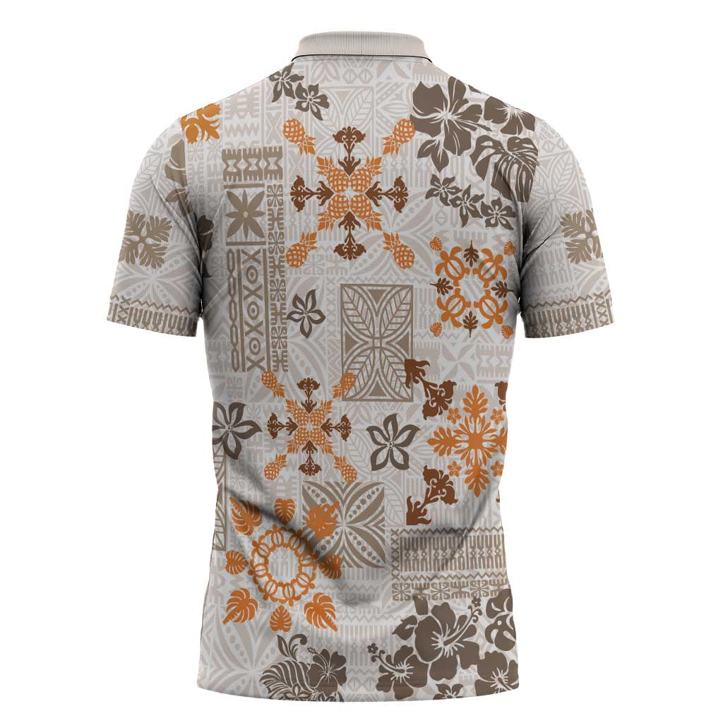 Hawaii Tapa Tribal Zipper Polo Shirt With Hawaiian Quilt Pattern Gold - Polynesian Pride