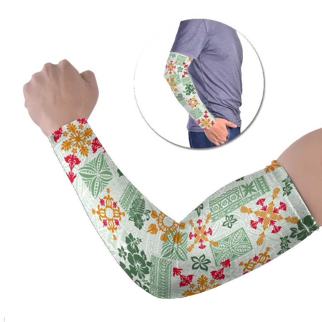 Hawaii Tapa Tribal Arm Sleeves With Hawaiian Quilt Pattern Green LT9 Set of 2 Green - Polynesian Pride