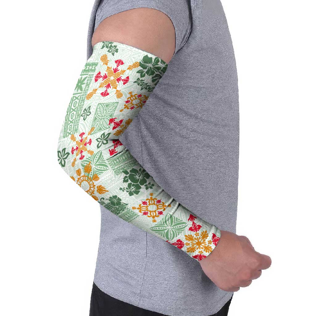 Hawaii Tapa Tribal Arm Sleeves With Hawaiian Quilt Pattern Green - Polynesian Pride