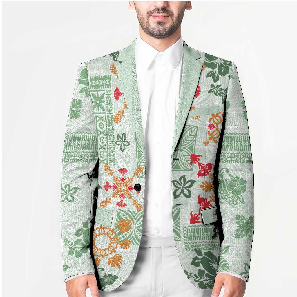 Hawaii Tapa Tribal Blazer With Hawaiian Quilt Pattern Green - Polynesian Pride
