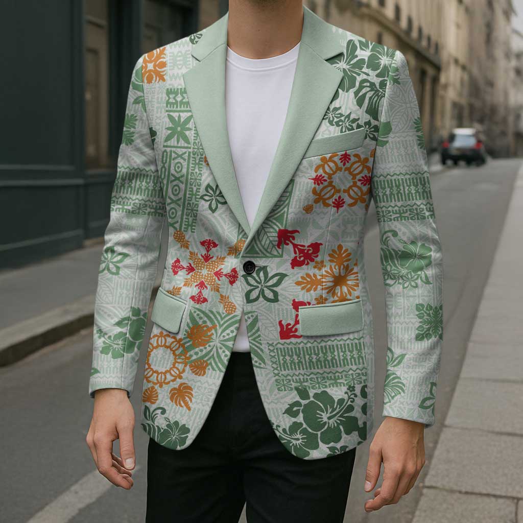 Hawaii Tapa Tribal Blazer With Hawaiian Quilt Pattern Green - Polynesian Pride