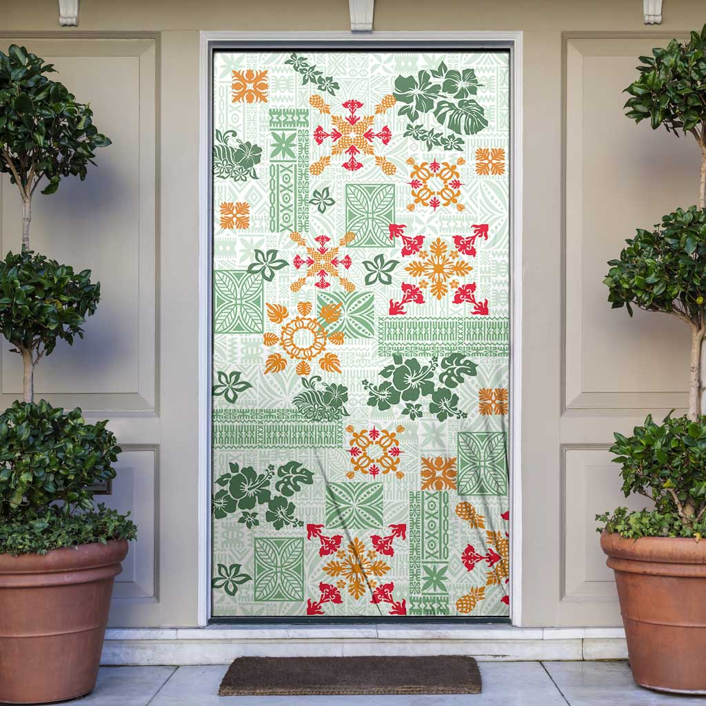 Hawaii Tapa Tribal Door Cover With Hawaiian Quilt Pattern Green - Polynesian Pride
