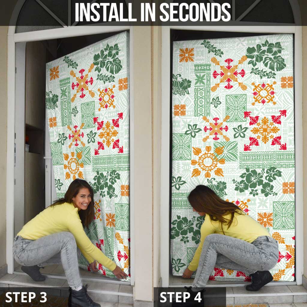 Hawaii Tapa Tribal Door Cover With Hawaiian Quilt Pattern Green - Polynesian Pride