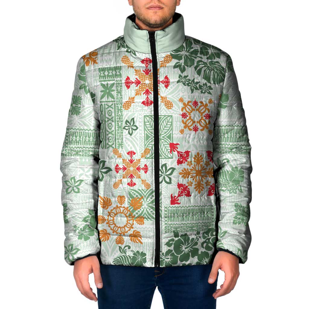 Hawaii Tapa Tribal Padded Jacket With Hawaiian Quilt Pattern Green LT9 Men Green - Polynesian Pride