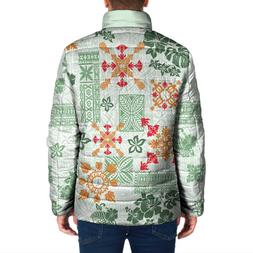 Hawaii Tapa Tribal Padded Jacket With Hawaiian Quilt Pattern Green LT9 - Polynesian Pride