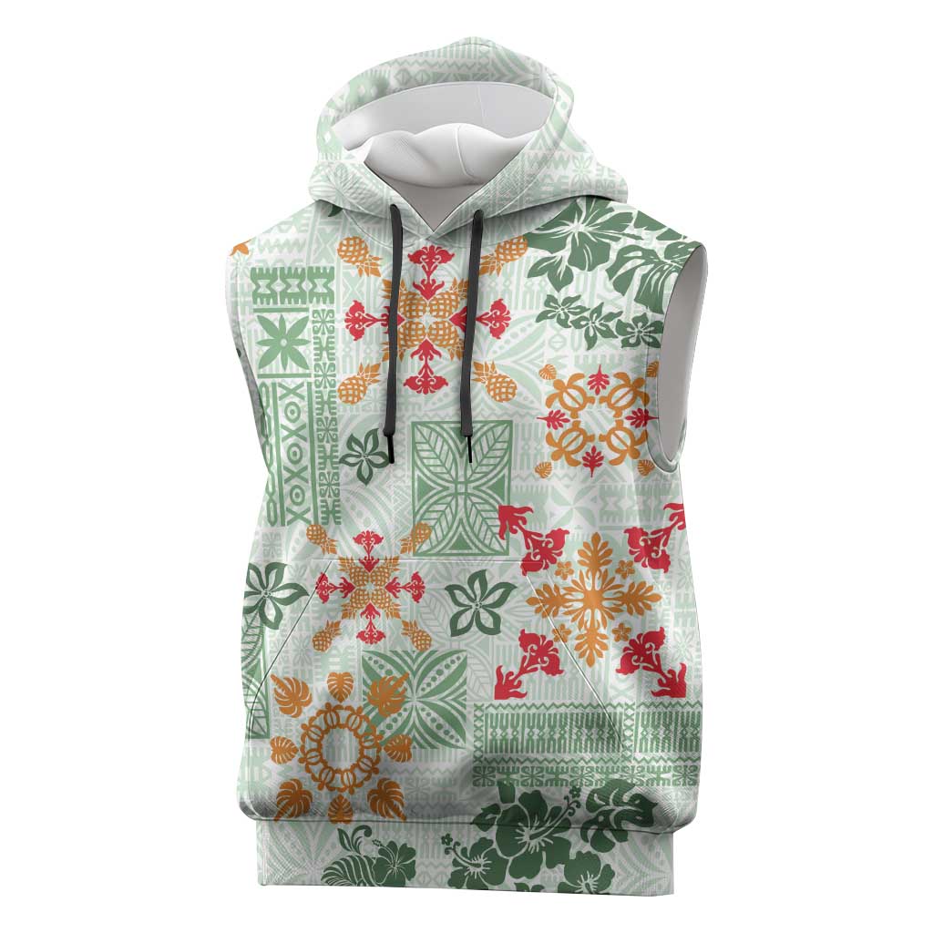 Hawaii Tapa Tribal Sleeveless Hoodie With Hawaiian Quilt Pattern Green LT9 Green - Polynesian Pride