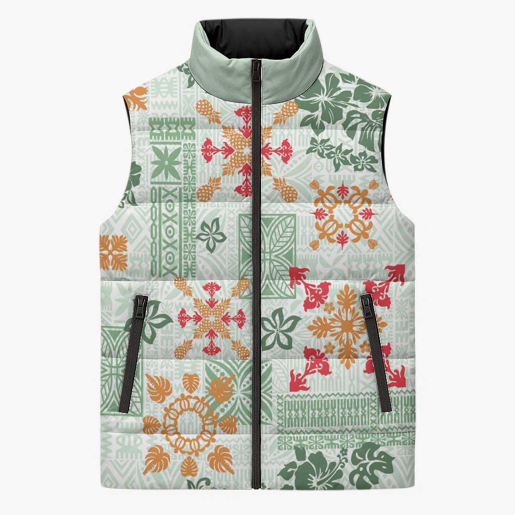 Hawaii Tapa Tribal Sleeveless Puffer Jacket With Hawaiian Quilt Pattern Green LT9 Unisex Green - Polynesian Pride