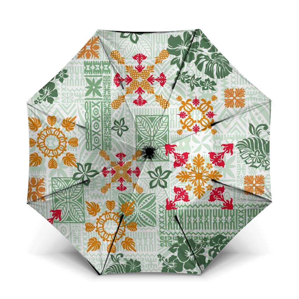 Hawaii Tapa Tribal Umbrella With Hawaiian Quilt Pattern Green LT9 One Size Folded 11.42 inch Opened Diameter 37.4 inch Green - Polynesian Pride