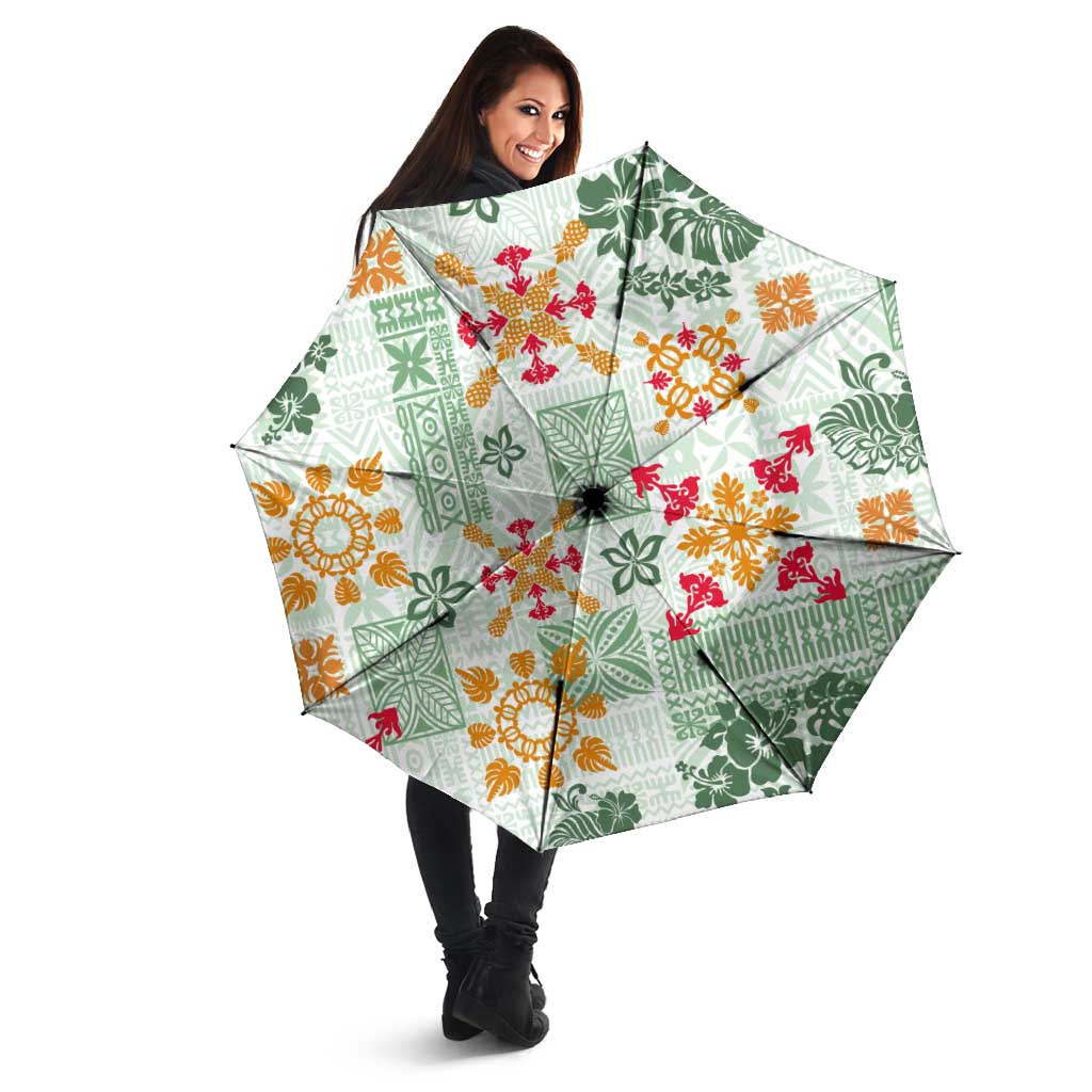 Hawaii Tapa Tribal Umbrella With Hawaiian Quilt Pattern Green - Polynesian Pride