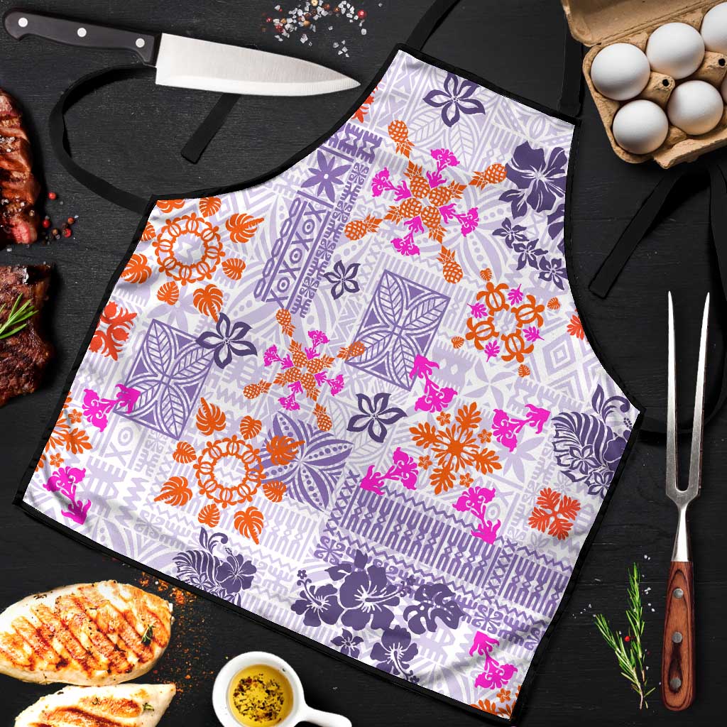 Hawaii Tapa Tribal Apron With Hawaiian Quilt Pattern Violet - Polynesian Pride
