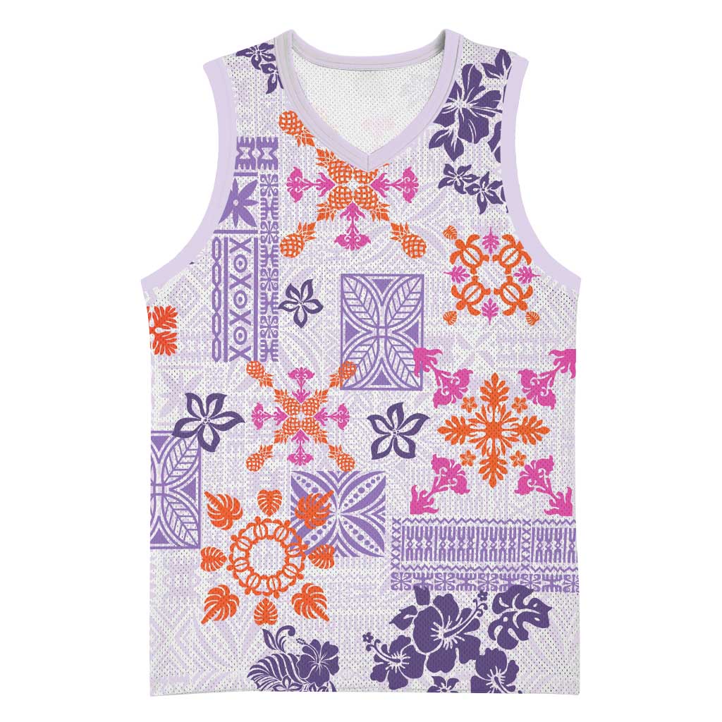 Hawaii Tapa Tribal Basketball Jersey With Hawaiian Quilt Pattern Violet LT9 Unisex Violet - Polynesian Pride