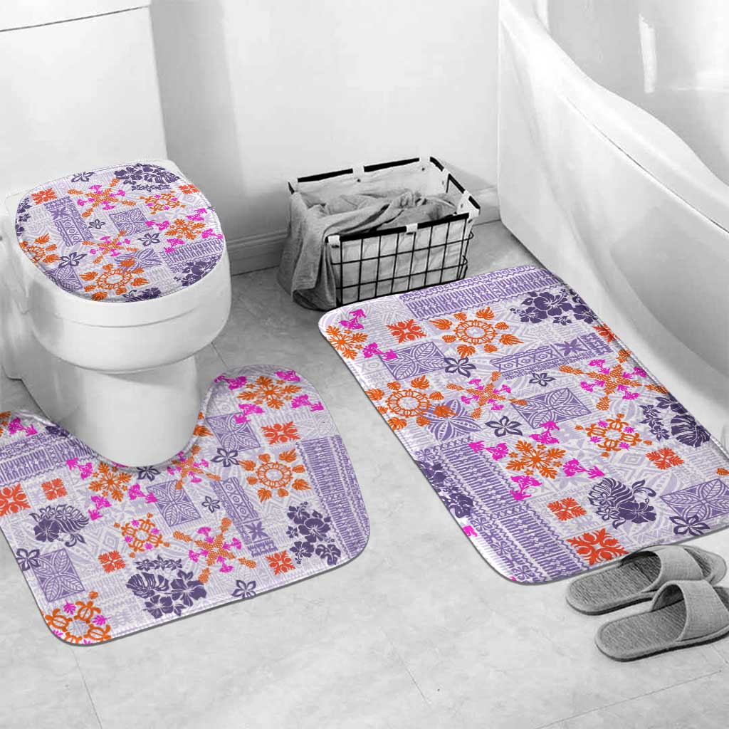 Hawaii Tapa Tribal Bathroom Set With Hawaiian Quilt Pattern Violet - Polynesian Pride