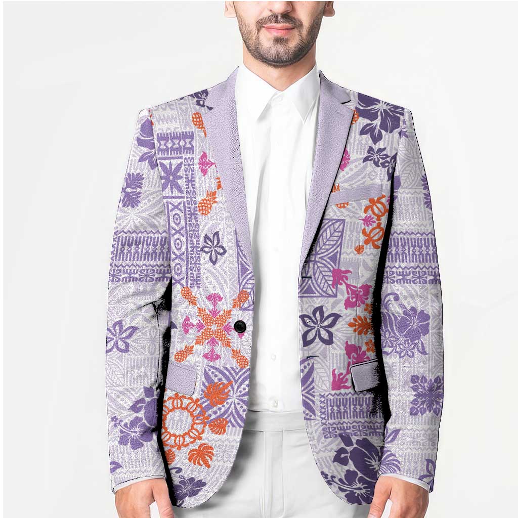Hawaii Tapa Tribal Blazer With Hawaiian Quilt Pattern Violet - Polynesian Pride
