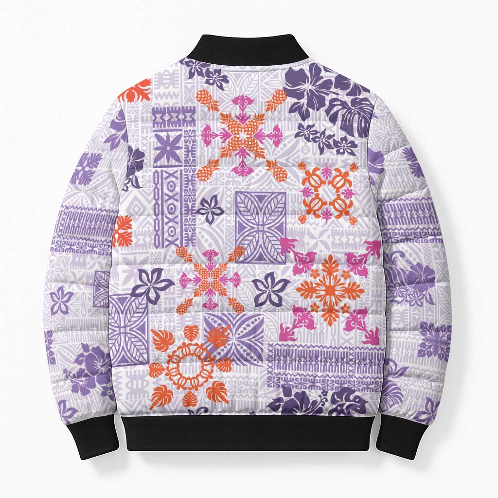 Hawaii Tapa Tribal Bomber Puffer Jacket With Hawaiian Quilt Pattern Violet LT9 - Polynesian Pride